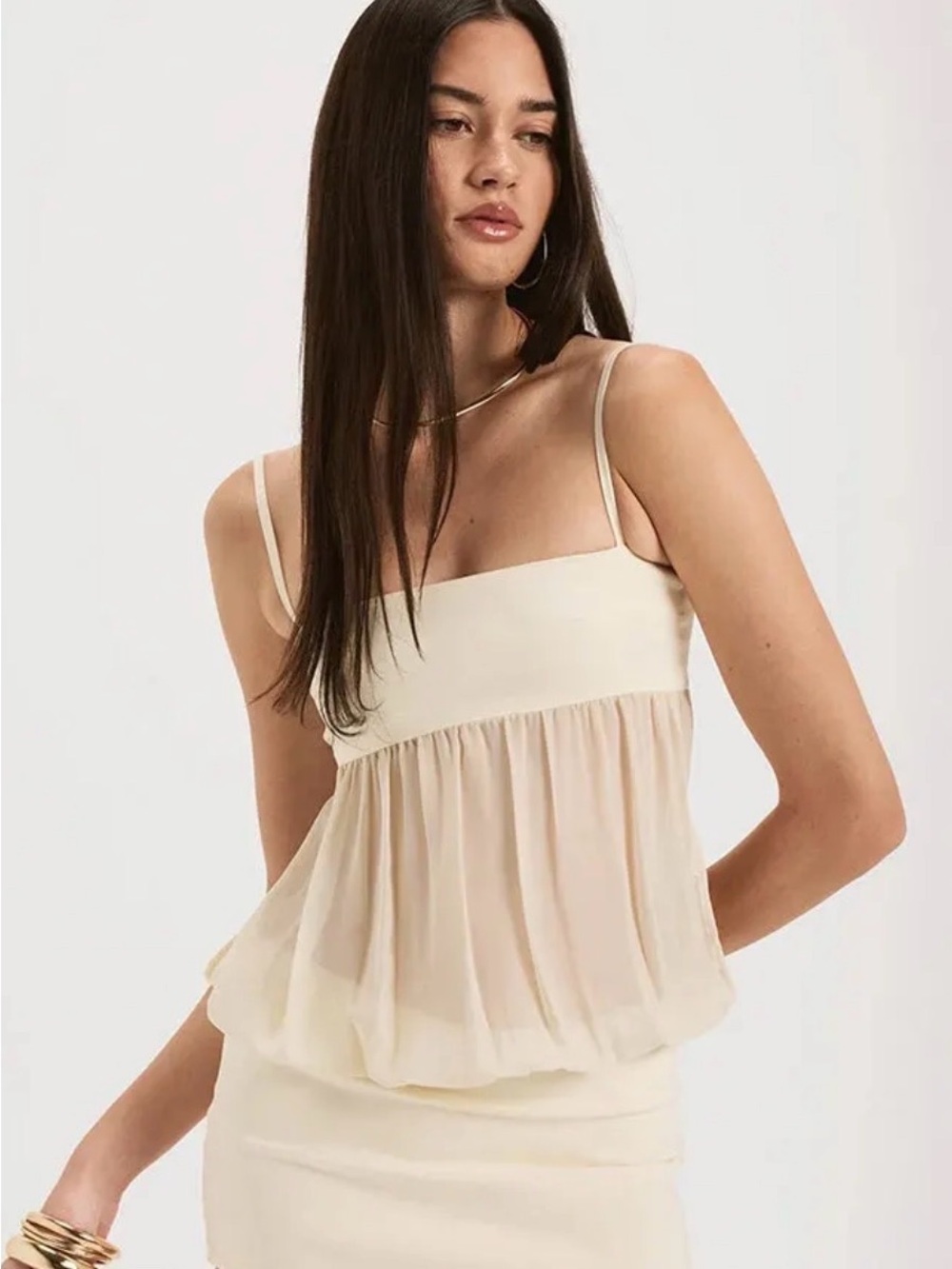 Cream Chiffon Babydoll Cami Top - Women's